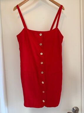 J. Crew Red Button-Front Spaghetti Strap Mini Dress Size M